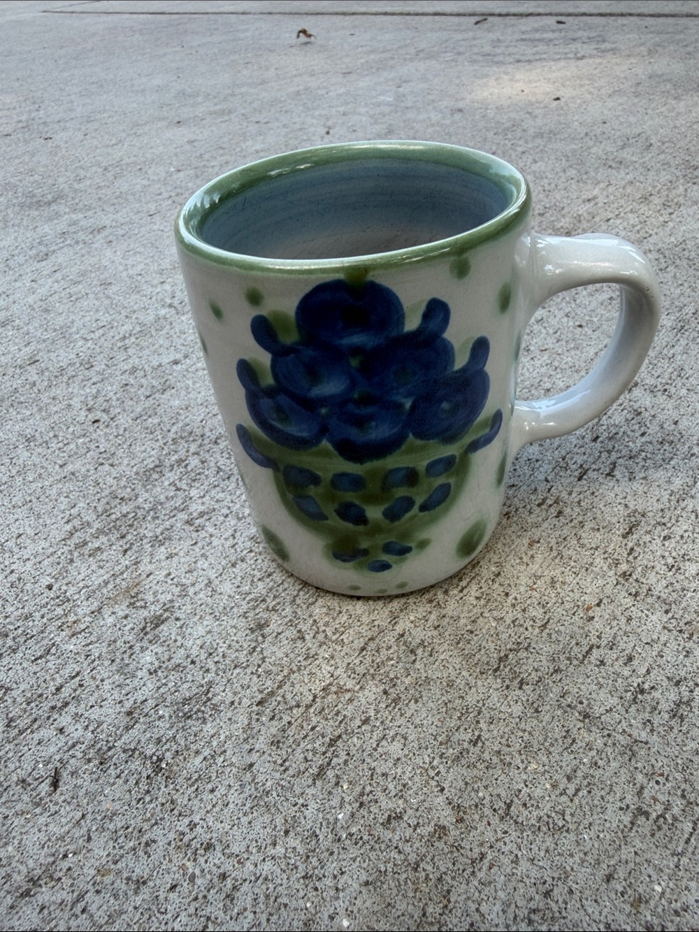 Hand-Painted Ceramic Coffee Mug in White with Blue Floral Design